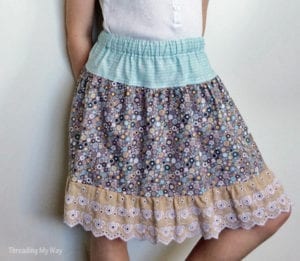 Elastic Waist Skirt with a Lace Ruffle
