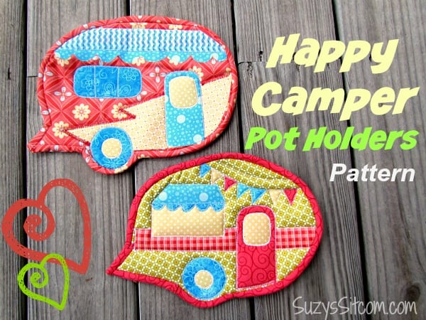 Happy Camper Quilted Pot Holder Free Sewing Pattern