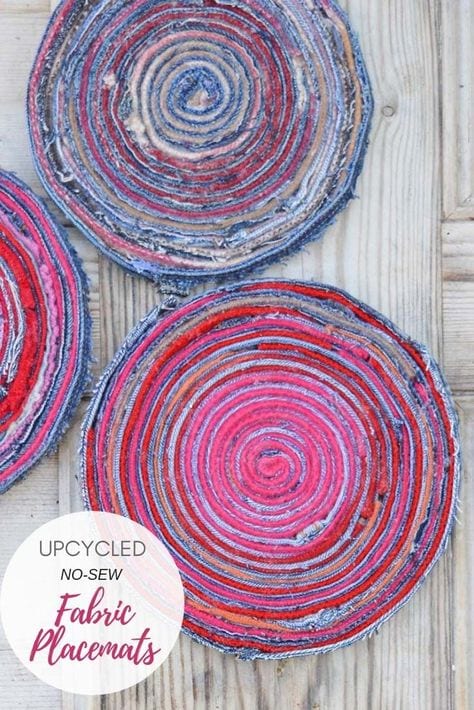 No-Sew Upcycled Fabric Placemats