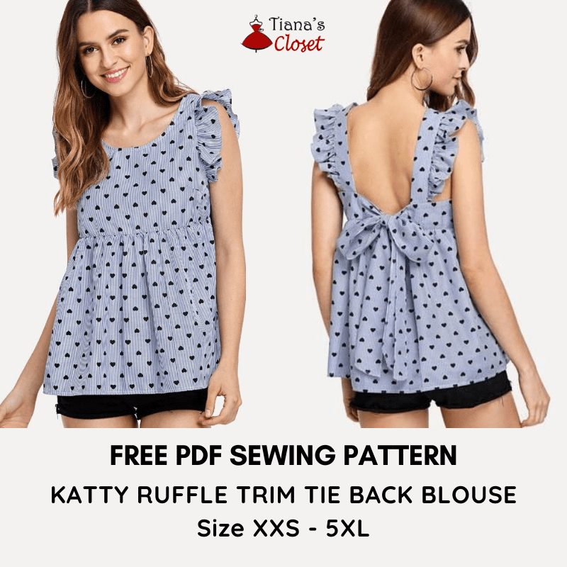 Katty Ruffle Trim Tie Back Blouse FREE Sewing Pattern and Tutorial