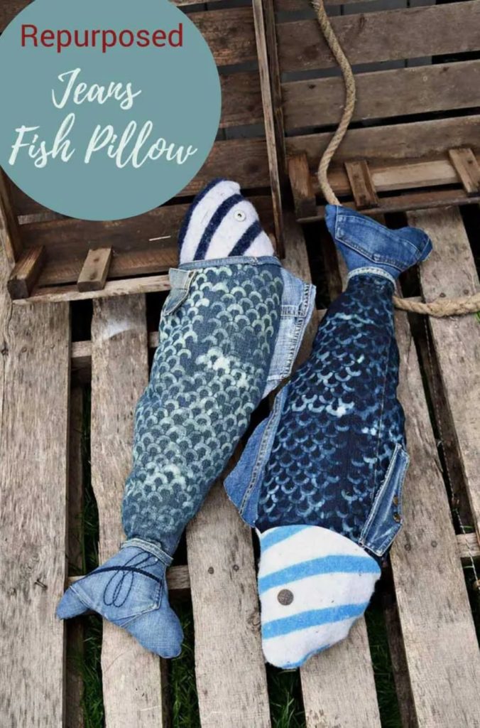 Repurposed Denim Fish Pillow FREE Sewing Pattern