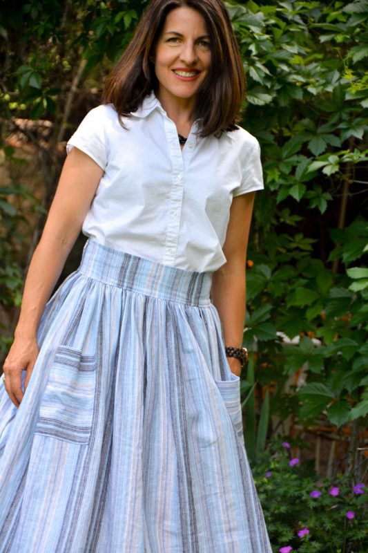 Gathered Midi Skirt with Patchwork Pockets FREE Sewing Tutorial