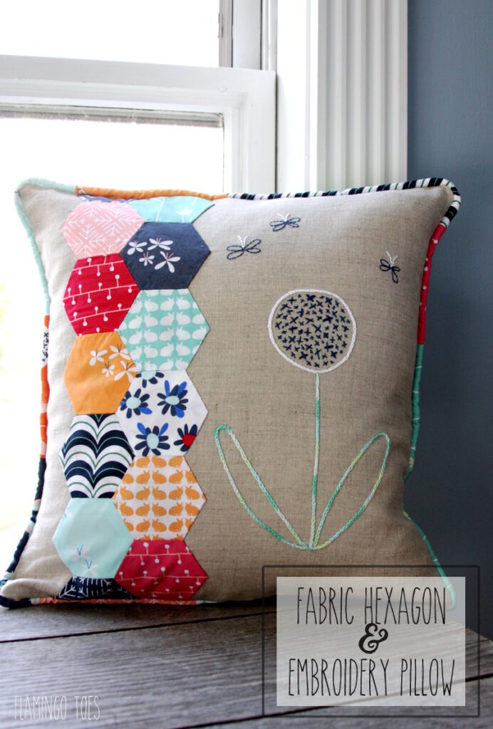 Fabric Hexagon and Embroidery Pillow FREE Tutorial