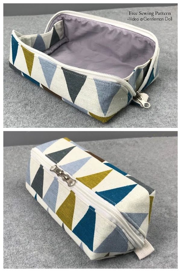 DIY Fabric Zipper Box Pouch Free Sewing Pattern